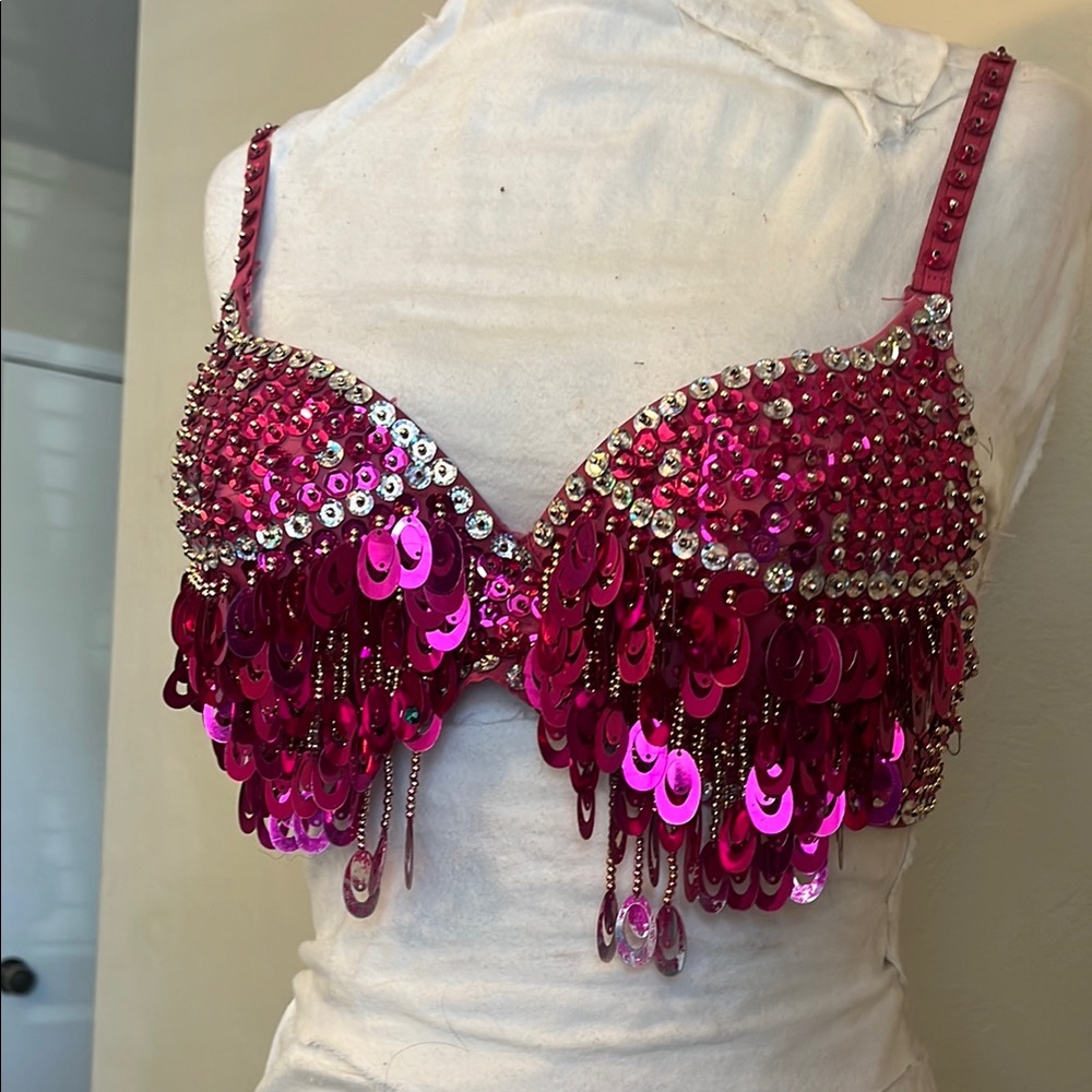 Pink Sequin Embellished Bra